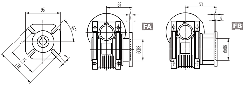 Технический чертех редуктора NMRV-040 горизонатльный
