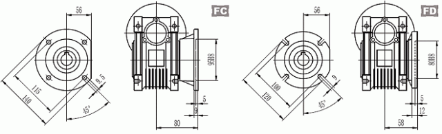 Технический чертех редуктора NMRV-040 в сборе