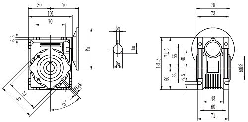 Технический чертех редуктора NMRV-040 в гарфическом представлении