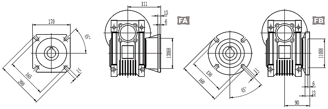 Редуктор NMRV-075 строительный чертеж схематическое изображение