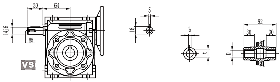 Карта присоединительных размеров червячного редуктора серии NMRV-050 вариант 2