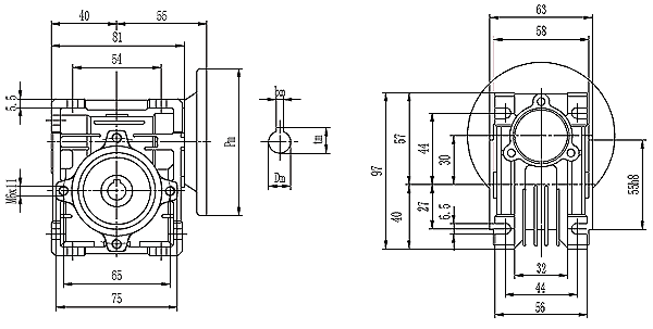 Размеры NMRV 025-030 горизонтальное исполнение