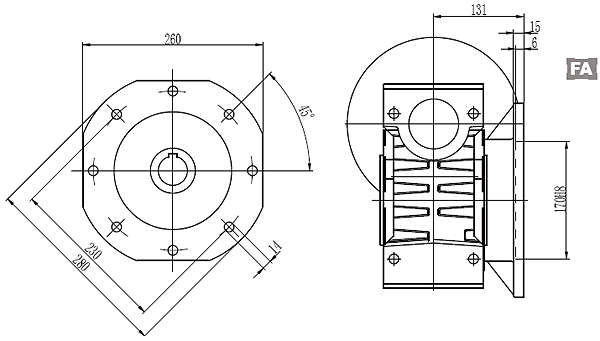 Размеры мотор-редуктора NMRV-110 в разрезе дополнительно