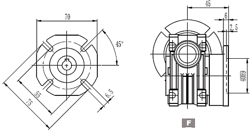 Присоединительные размеры и посадочные места редуктора NMRV 025-030